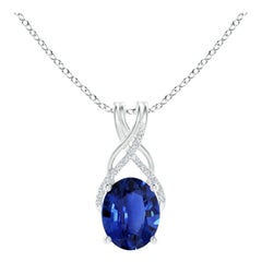 Pendentif en or 14K avec saphir ovale naturel certifié GIA et diamants Angara