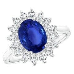 Angara Natural GIA Certified Oval Sapphire Ring with Diamond Halo in 14K Gold
