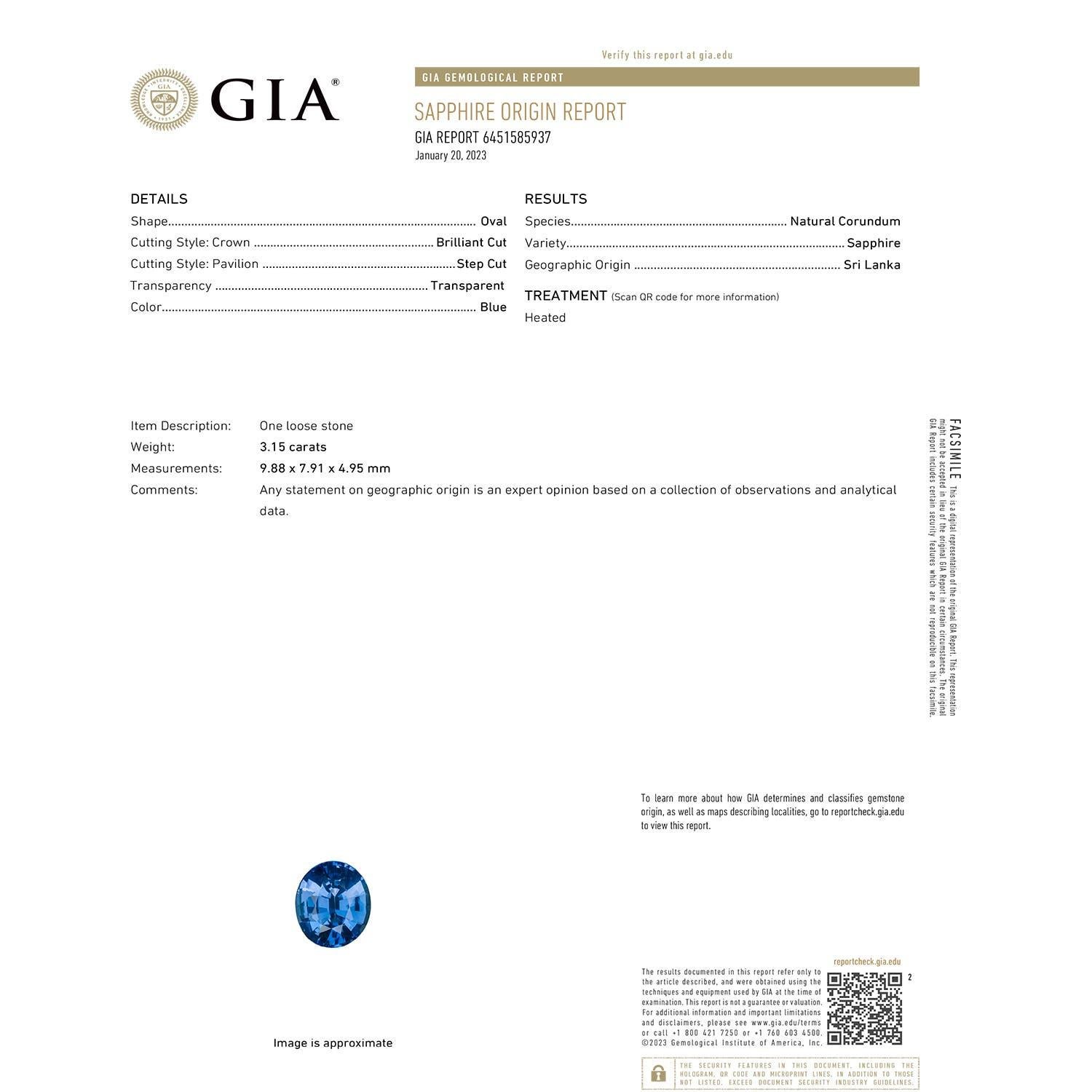 Moderne Angara Bague saphir ovale naturel certifié GIA avec diamant en or 14K Femme en vente