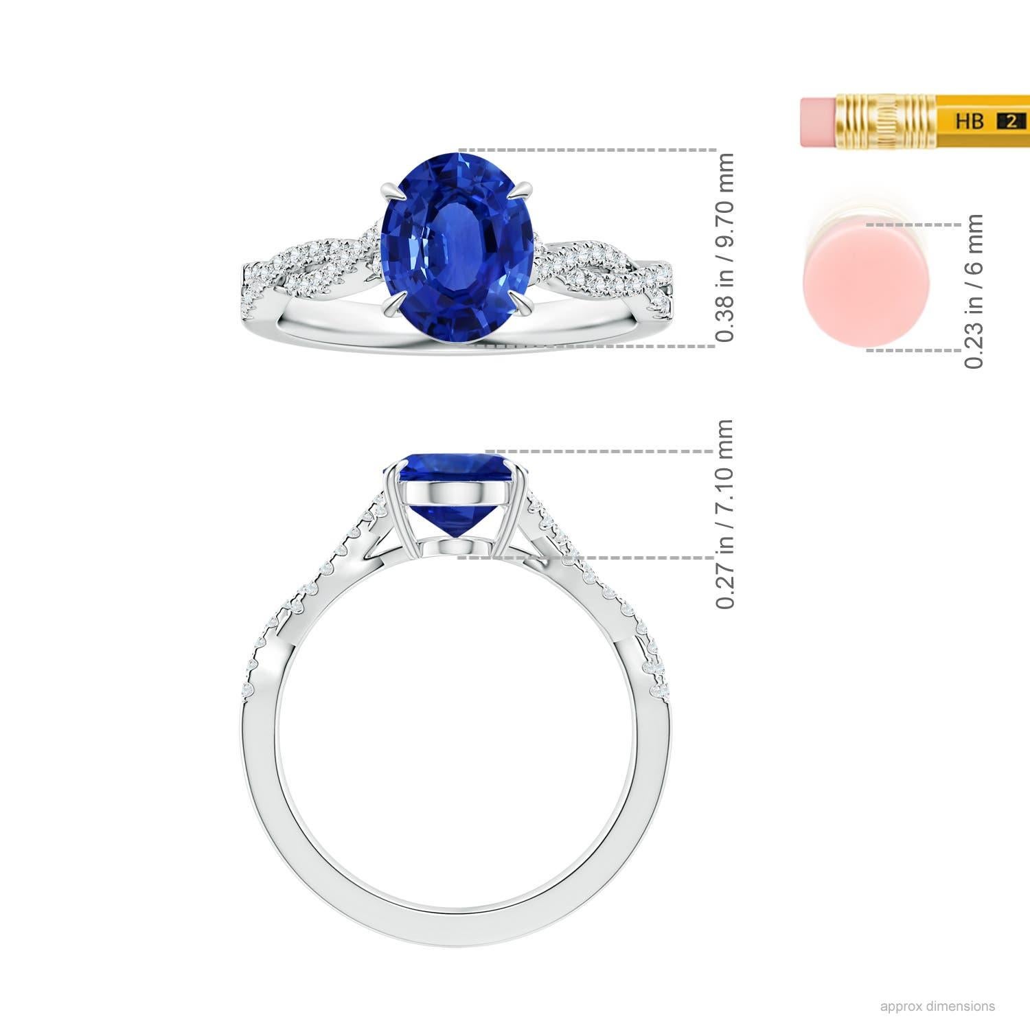 Angara Bague saphir ovale naturel certifié GIA avec diamant en or 14K Femme Pour femmes en vente