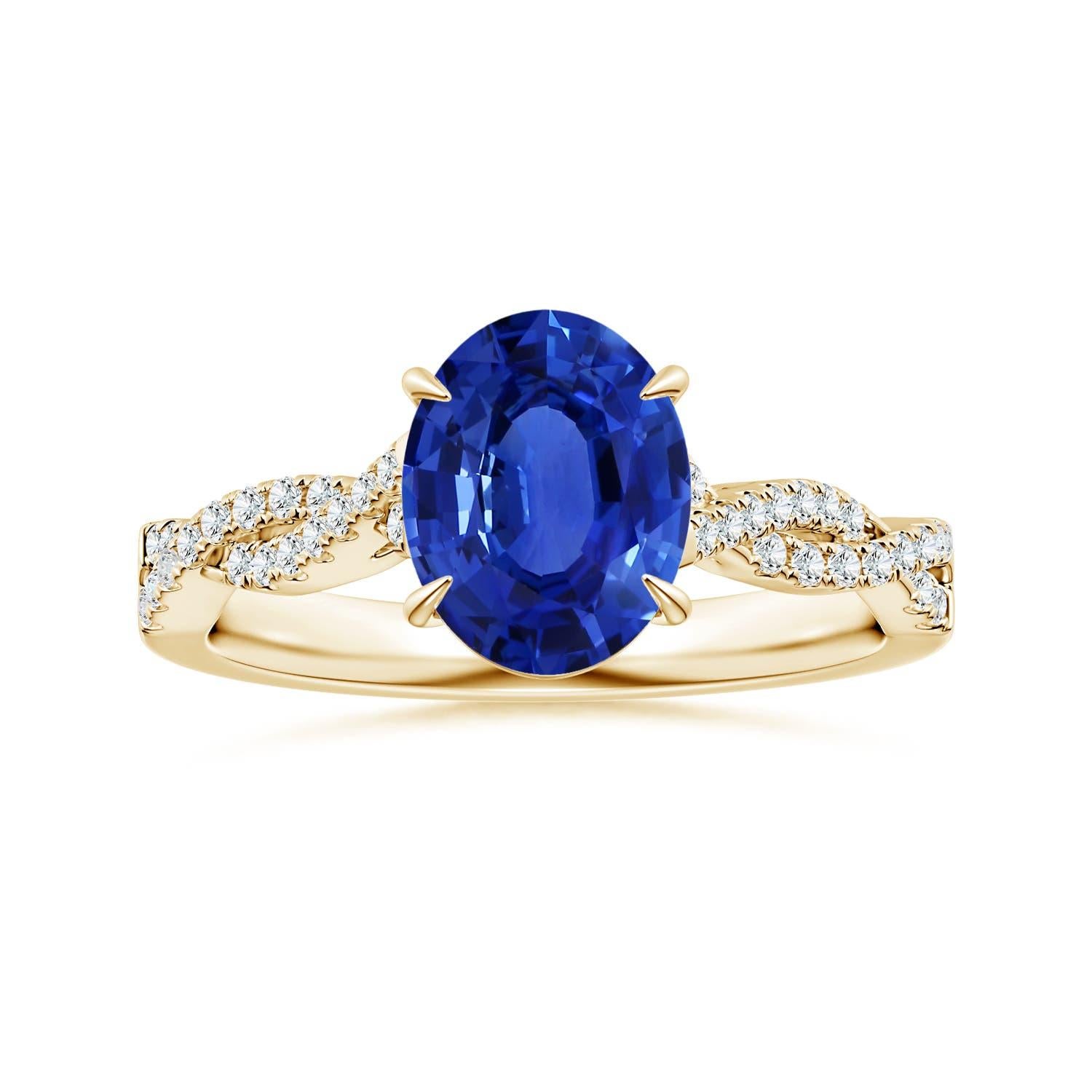 Angara Bague saphir ovale naturel certifié GIA avec diamant en or 14K Femme en vente 3