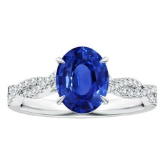 Angara Anillo de Zafiro Ovalado Natural Certificado GIA con Diamante en Oro de 14K para Mujer