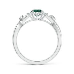 Angara Anillo con Halo de Zafiro Teal Ovalado Natural Certificado GIA en Oro de 14K para Mujer
