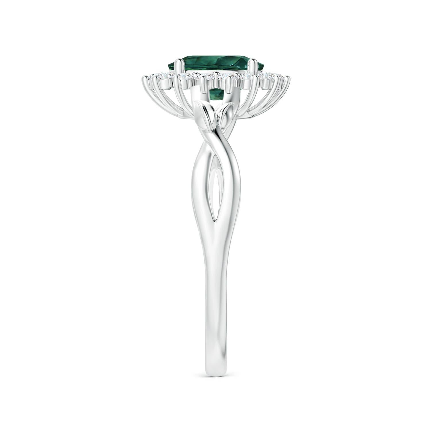 Taille ovale Bague de halo en or 14 carats pour femme, saphir sarcelle ovale naturel certifié par la GIA en vente