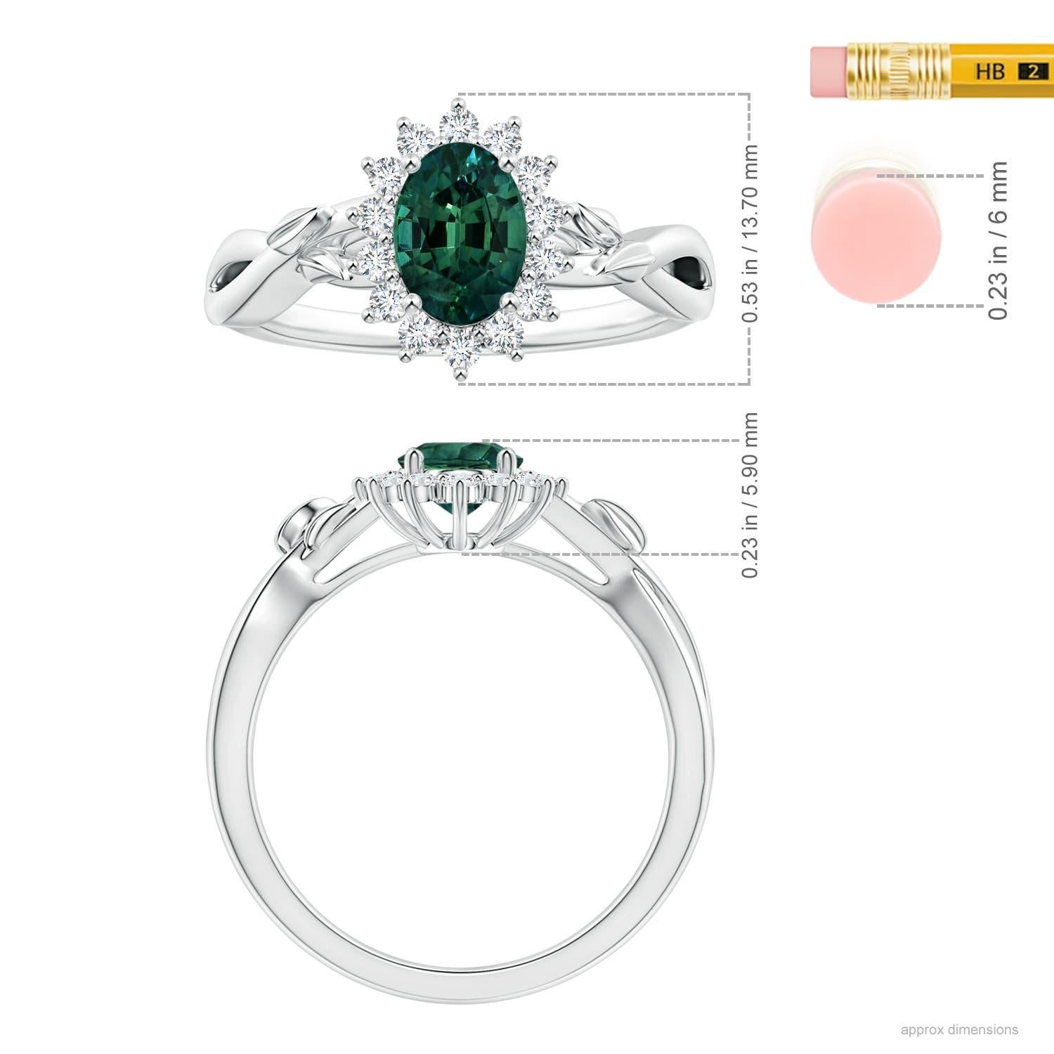 Bague de halo en or 14 carats pour femme, saphir sarcelle ovale naturel certifié par la GIA Neuf - En vente à Los Angeles, CA