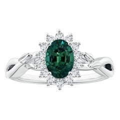 Bague de halo en or 14 carats pour femme, saphir sarcelle ovale naturel certifié par la GIA