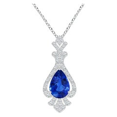 Pendentif en or 14K avec saphir bleu Angara certifié GIA en forme de poire de 4,16ct