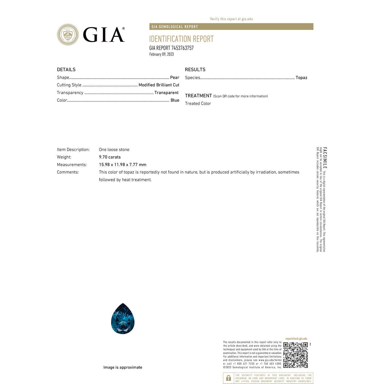 Angara natürlichen GIA zertifiziert Birne Form 9,7ct Londoner Blautopas Ring in 14K Gold (Moderne) im Angebot
