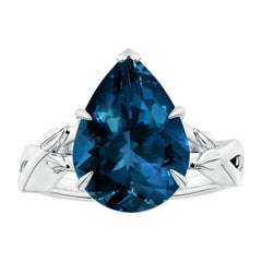 Angara Anillo de oro de 14 quilates con topacio azul de Londres de 9,7 ct, natural y certificado por el GIA en forma de pera