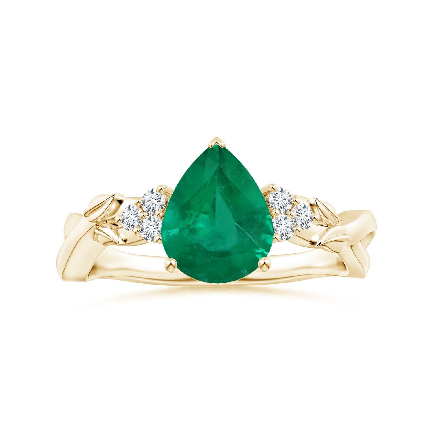 Angara Anillo de diamantes esmeralda naturales con certificado GIA en forma de pera de 1,5 ct en oro de 14 quilates en venta 3