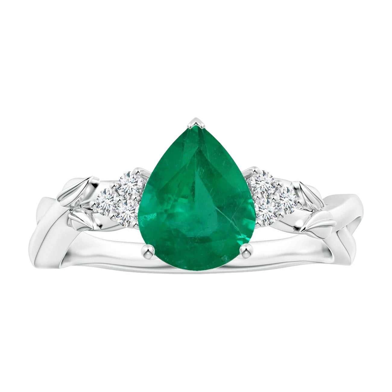Angara Anillo de diamantes esmeralda naturales con certificado GIA en forma de pera de 1,5 ct en oro de 14 quilates en venta