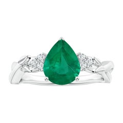 Angara Anillo de diamantes esmeralda naturales con certificado GIA en forma de pera de 1,5 ct en oro de 14 quilates