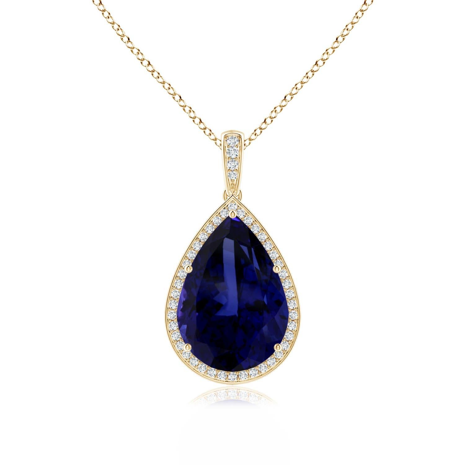 Angara Natural GIA zertifiziert birnenförmigen 18,25 ct Tansanit Anhänger in 14K Gold im Angebot 3