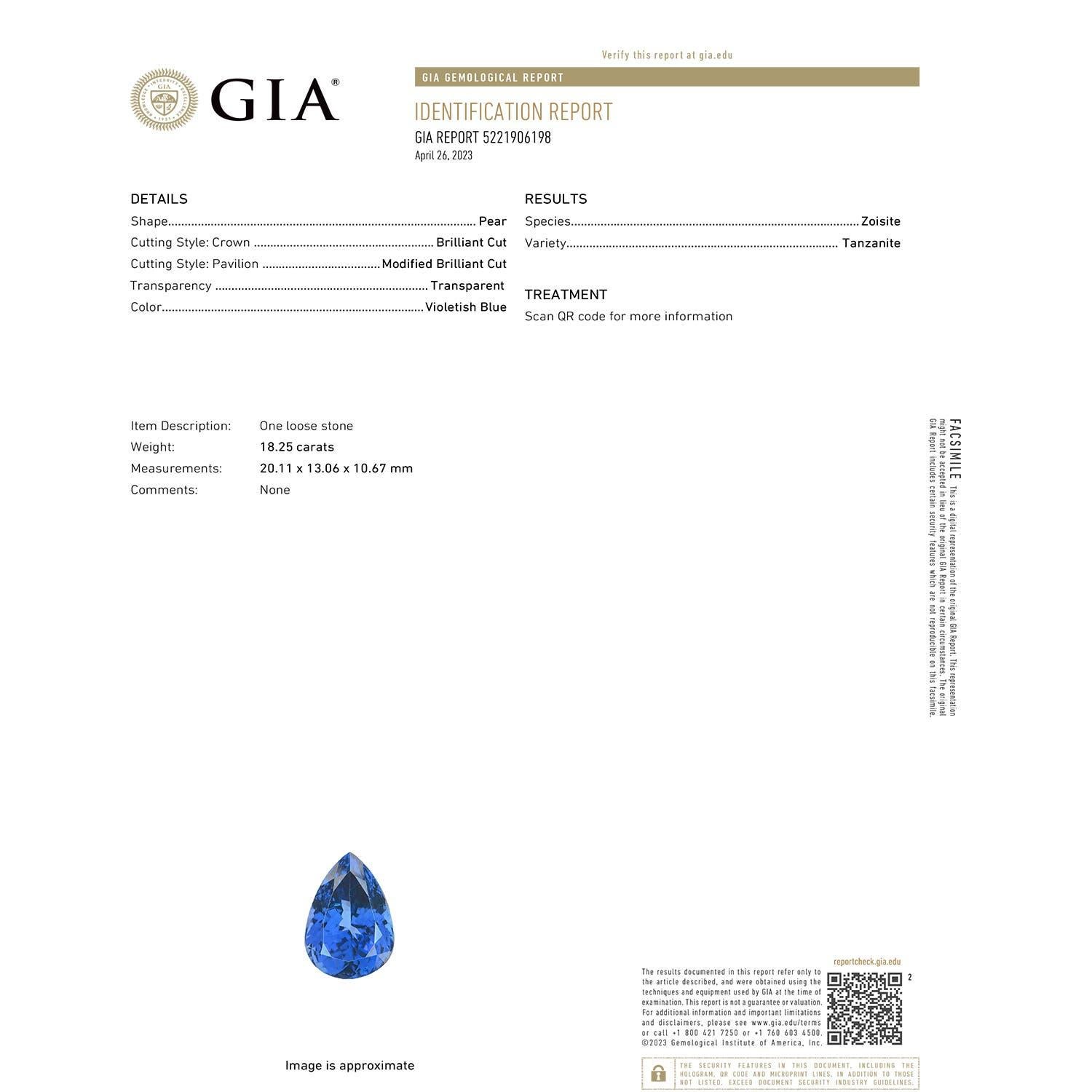 Moderne Angara Bague en or 14K avec Tanzanite en forme de poire certifiée GIA 18.25 ct en vente