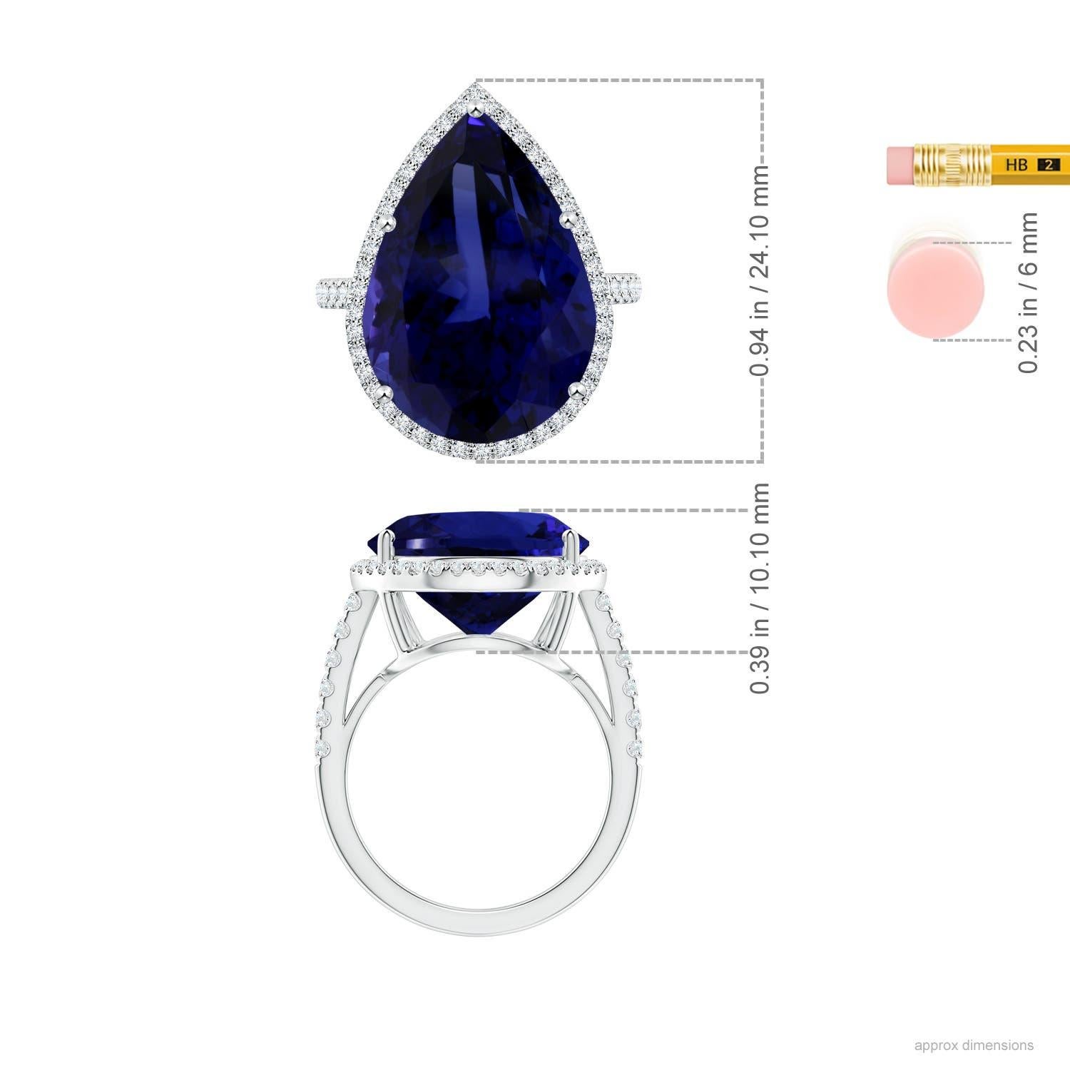 Angara Bague Halo en or 14K avec Tanzanite en forme de poire certifiée GIA de 18,25ct Pour femmes en vente