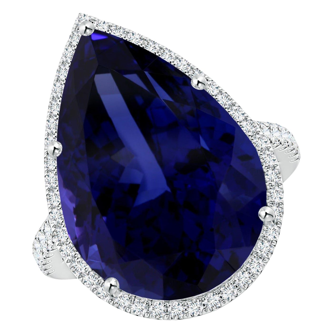 Angara Anillo Halo de Tanzanita Natural Certificada GIA en forma de Pera de 18,25 ct en Oro de 14K