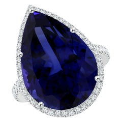Angara Anillo Halo de Tanzanita Natural Certificada GIA en forma de Pera de 18,25 ct en Oro de 14K