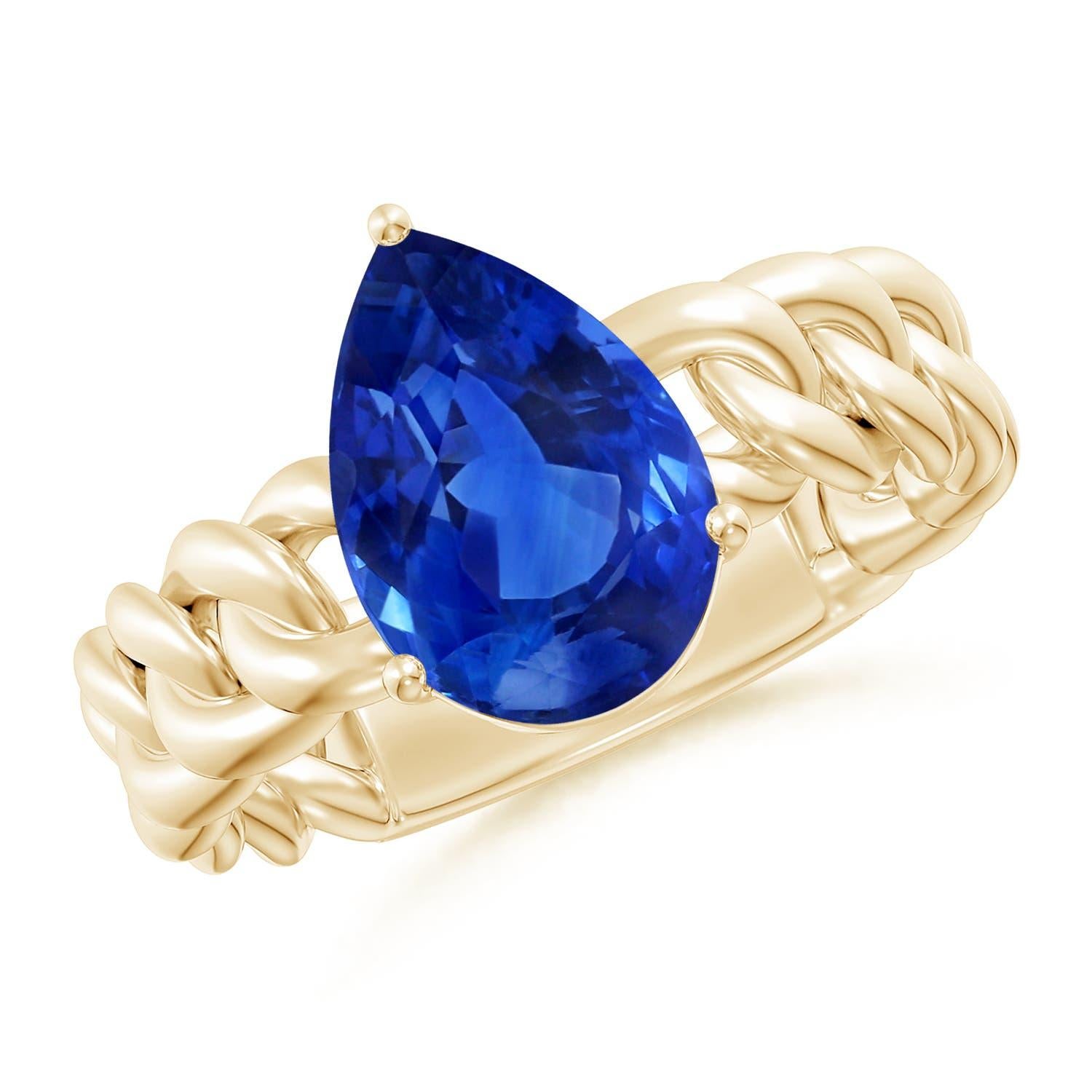 Anello con zaffiro blu Angara Nature certificato GIA a forma di pera da 4,16 carati in oro 14K in vendita 5