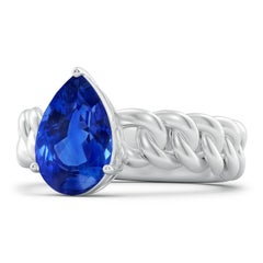 Anello con zaffiro blu Angara Nature certificato GIA a forma di pera da 4,16 carati in oro 14K