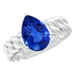 Anello con zaffiro blu Angara Nature certificato GIA a forma di pera da 4,16 carati in oro 14K
