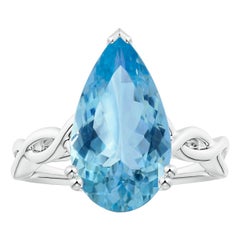 Angara Anillo de Aguamarina Natural Certificada GIA en forma de Pera de 4,28 ct en Oro de 14K