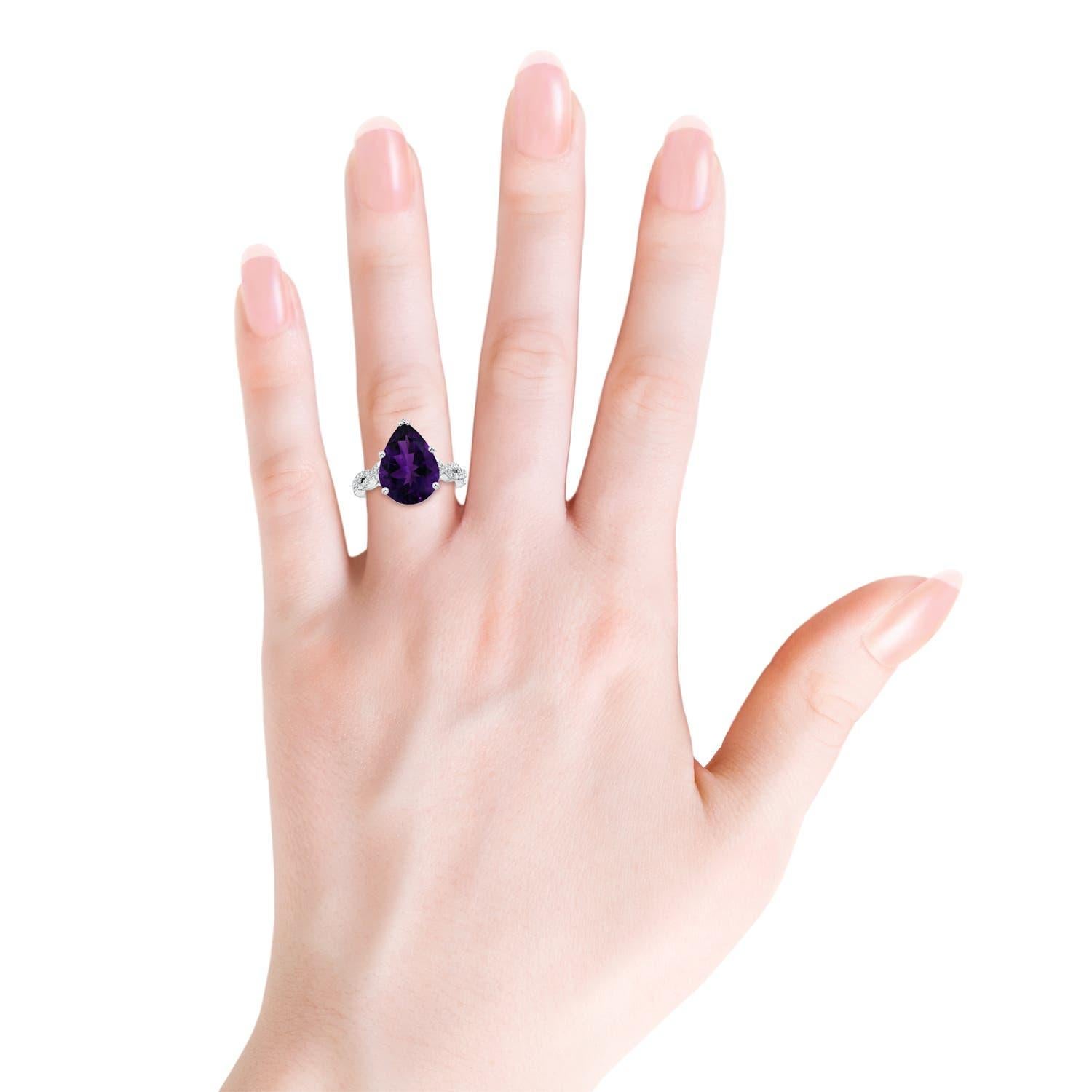 Anello di ametista Angara Nature certificato GIA a forma di pera da 7,33 carati in oro massiccio 14K In condizioni Nuovo in vendita a Los Angeles, CA