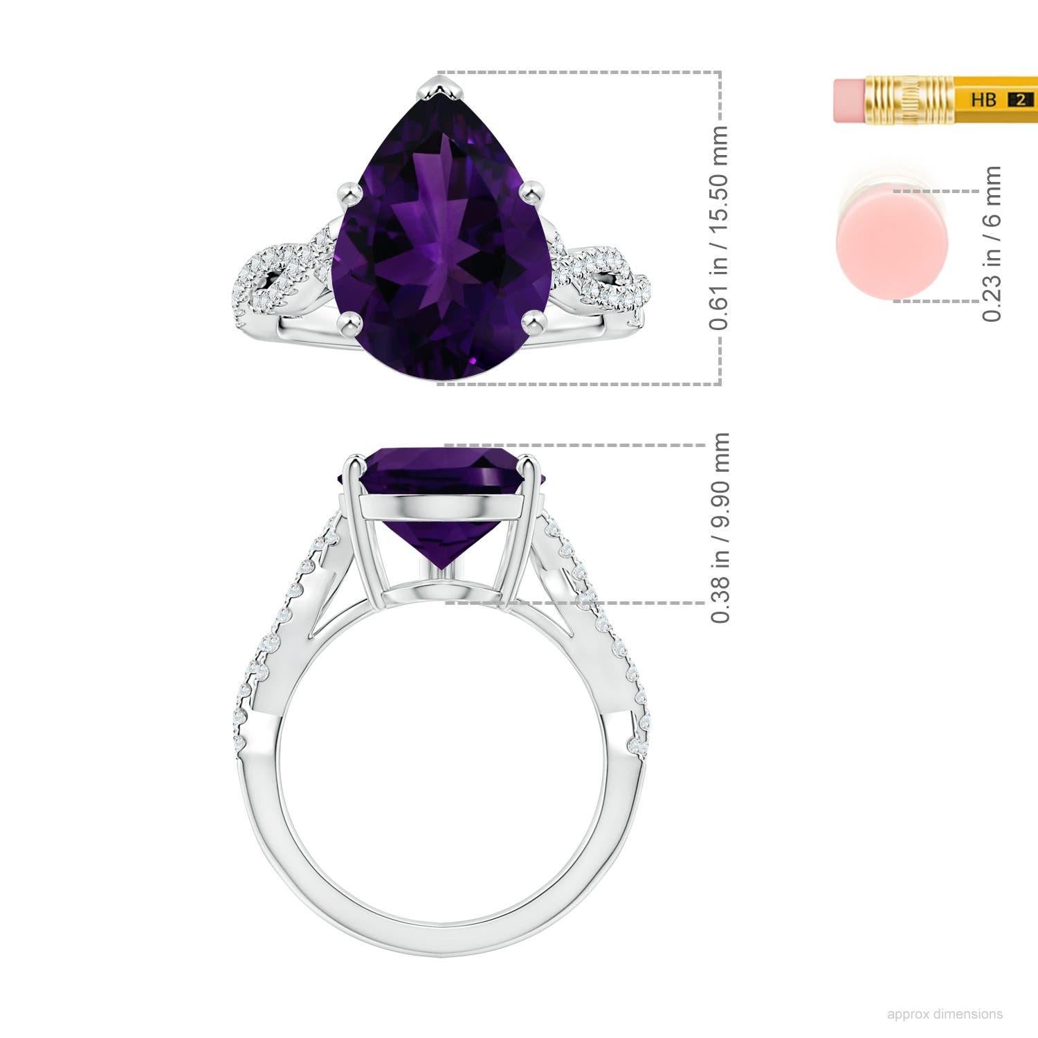 Donna Anello di ametista Angara Nature certificato GIA a forma di pera da 7,33 carati in oro massiccio 14K in vendita