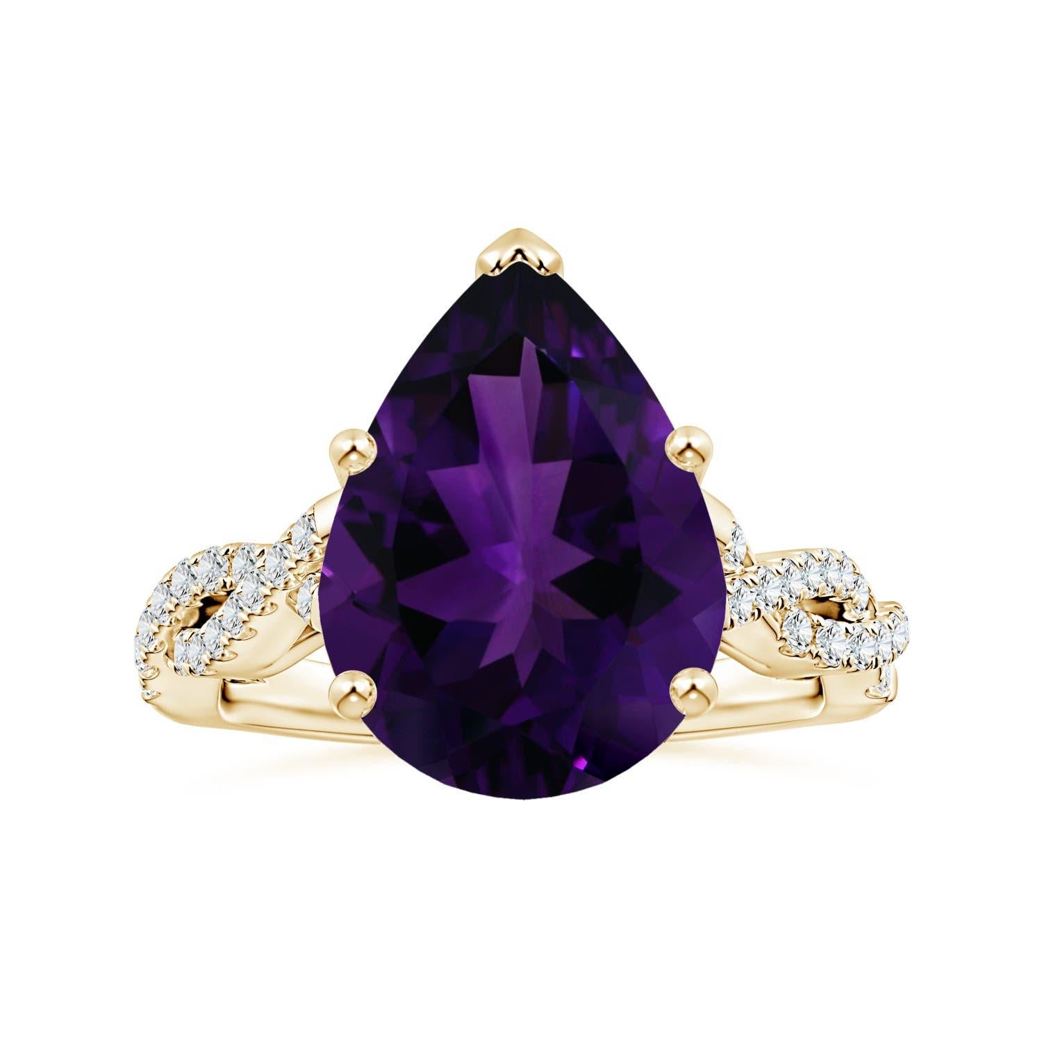 Anello di ametista Angara Nature certificato GIA a forma di pera da 7,33 carati in oro massiccio 14K in vendita 3