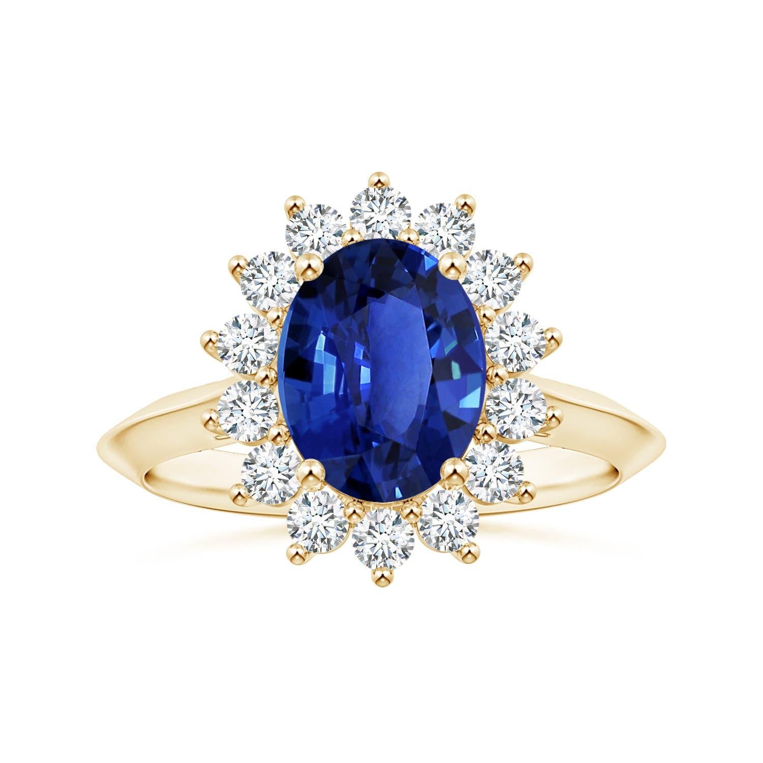 Angara Bague en or 14 carats avec saphir naturel certifié GIA et inspiré de la princesse Diana en vente 3