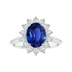Angara Anillo de Zafiro Natural Certificado GIA Inspirado en la Princesa Diana en Oro de 14K