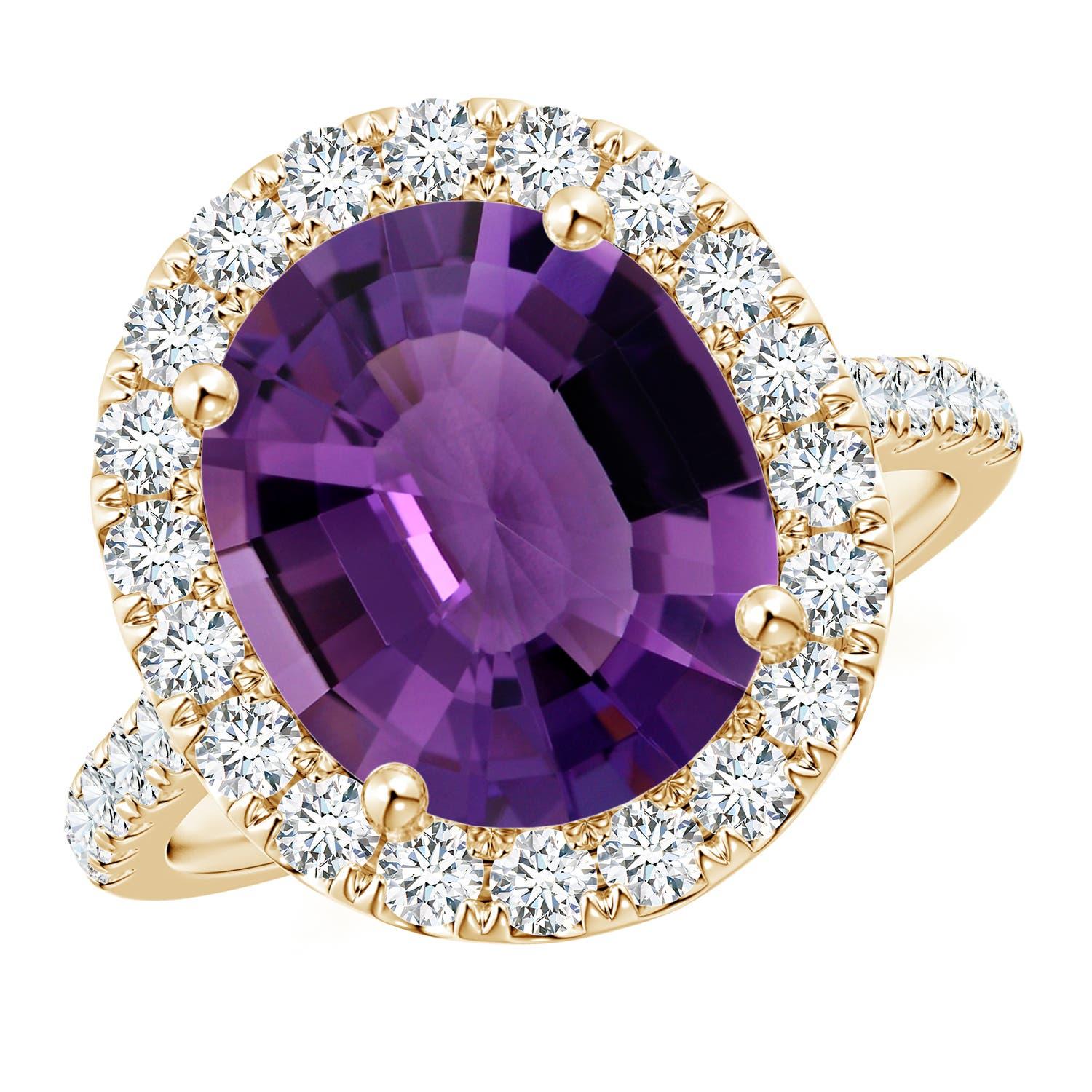 Angara Bague en or 14 carats avec améthyste ovale de 3,83 ct certifiée GIA et sertie à l'anneau en vente 5