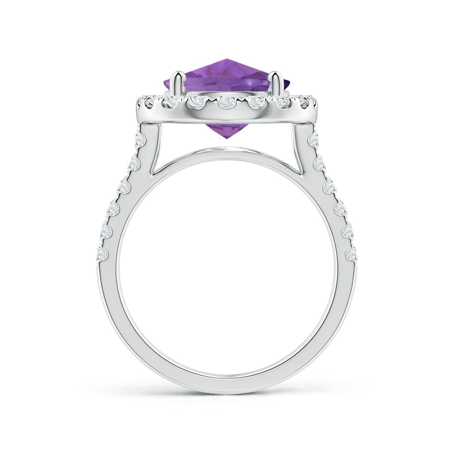 Taille ovale Angara Bague en or 14 carats avec améthyste ovale de 3,83 ct certifiée GIA et sertie à l'anneau en vente