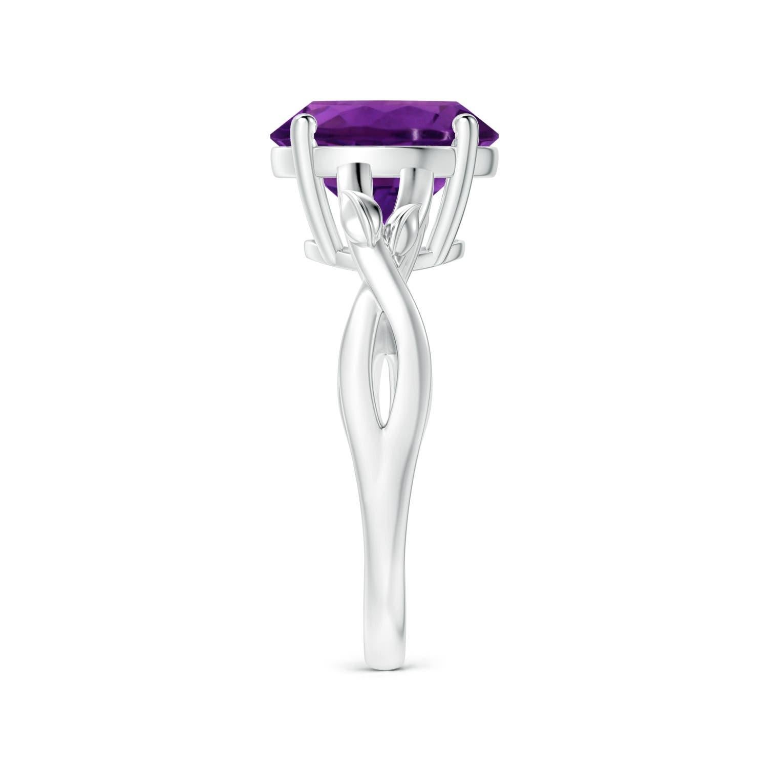 Taille ronde Angara Bague en or 14 carats avec améthyste ronde de 4,45 ct, certifiée par la GIA, sertie à l'emporte-pièce en vente