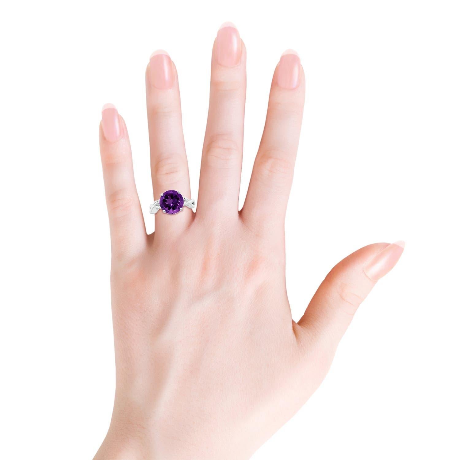 Angara Bague en or 14 carats avec améthyste ronde de 4,45 ct, certifiée par la GIA, sertie à l'emporte-pièce Neuf - En vente à Los Angeles, CA