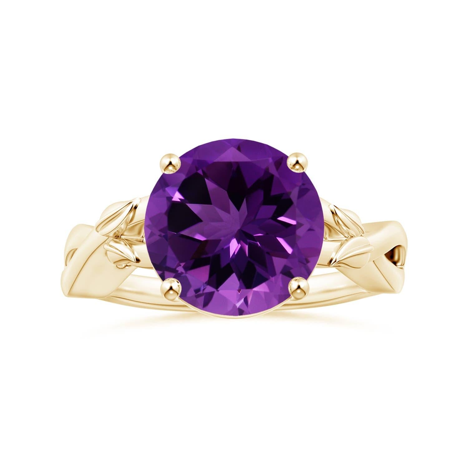 Angara Bague en or 14 carats avec améthyste ronde de 4,45 ct, certifiée par la GIA, sertie à l'emporte-pièce en vente 3