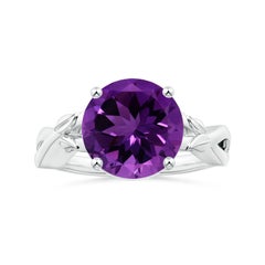 Angara Bague en or 14 carats avec améthyste ronde de 4,45 ct, certifiée par la GIA, sertie à l'emporte-pièce