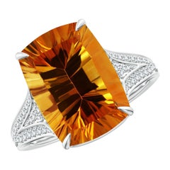 Bague en or 14 carats avec citrine rectangulaire coussin de 6,11 carats certifiée par la GIA et de couleur naturelle Angara