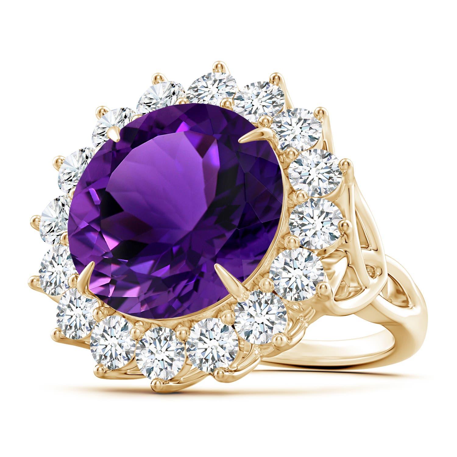 Angara Anillo de cóctel de amatista natural redonda certificada por el GIA de 10,26 ct en oro de 14 quilates en venta 4