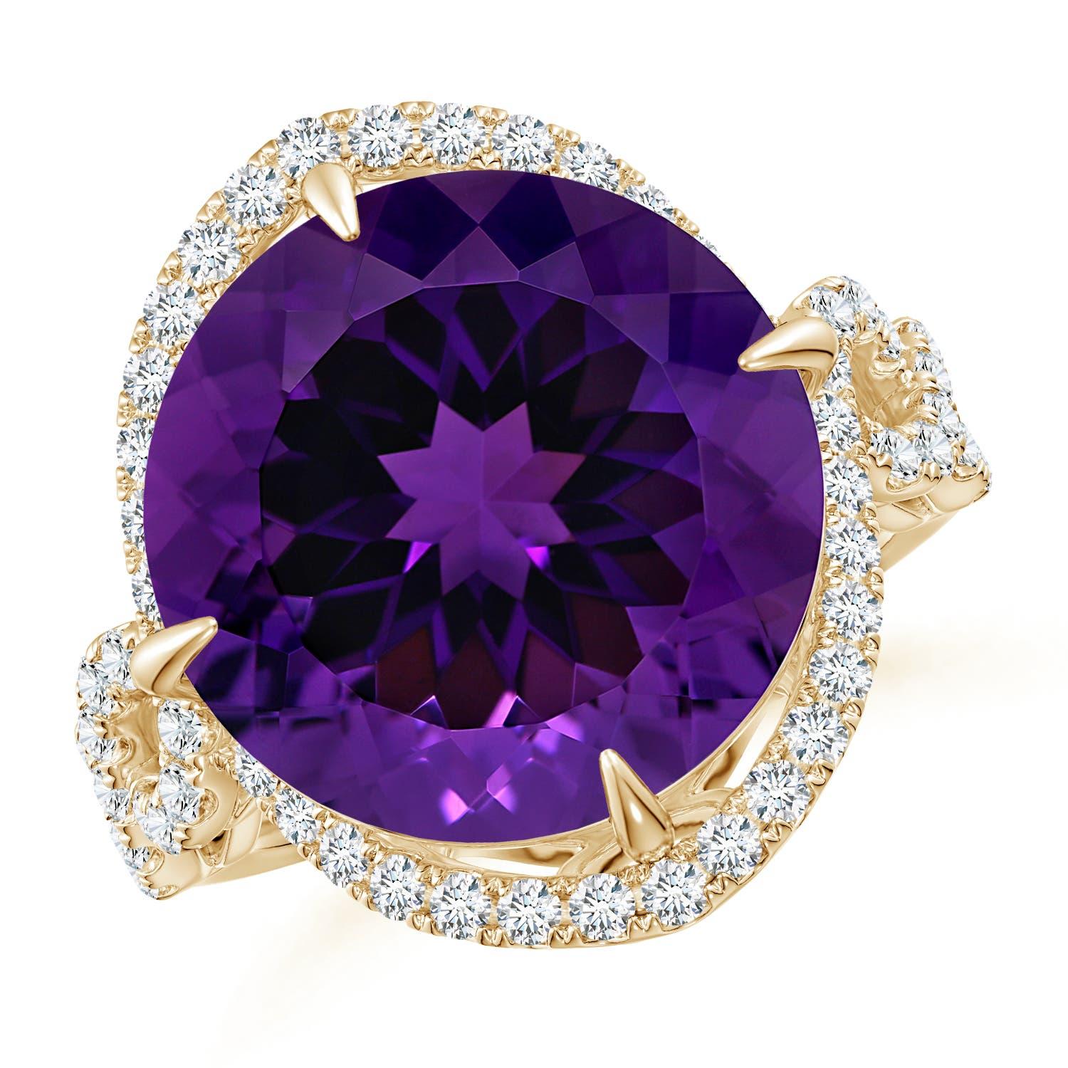 Angara Natural GIA zertifiziert Runde 10,26 ct Amethyst Halo Ring in 14K Solid Gold im Angebot 4