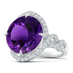 Angara Natural GIA Certified Round 10.26 ct Amethyst Halo Ring in 14K Solid Gold