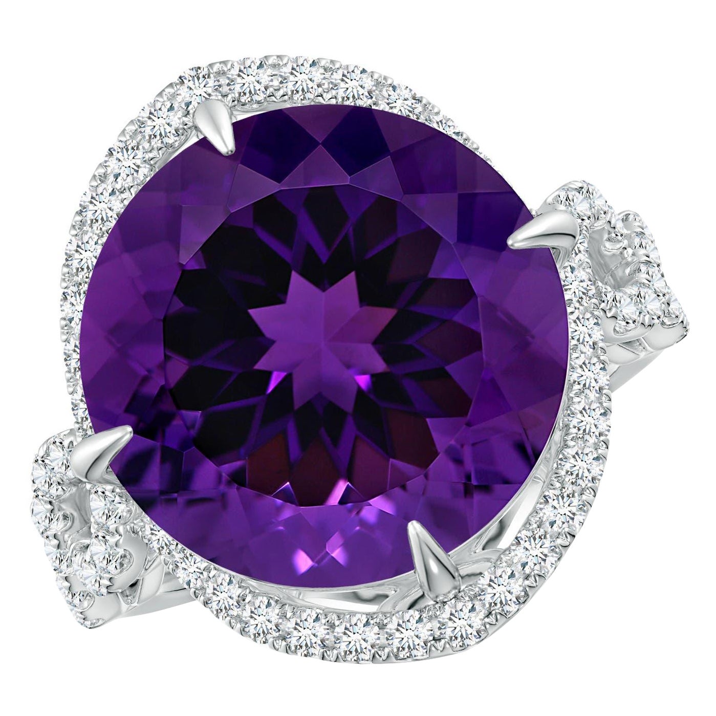 Bague en or massif 14K avec améthyste ronde de 10,26 ct certifiée par la GIA, de couleur Nature