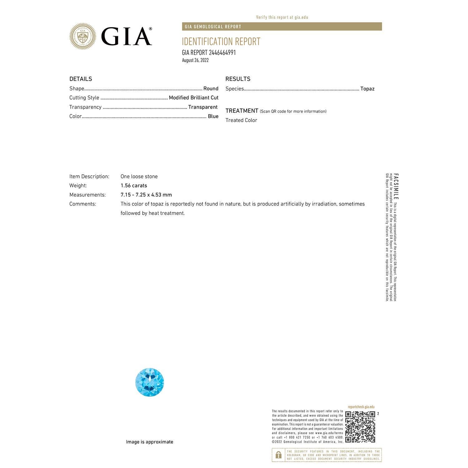 Moderno Anello aureolato in oro 14K con Topazio Blu Svizzero, Nature, certificato GIA, 1,56ct. in vendita