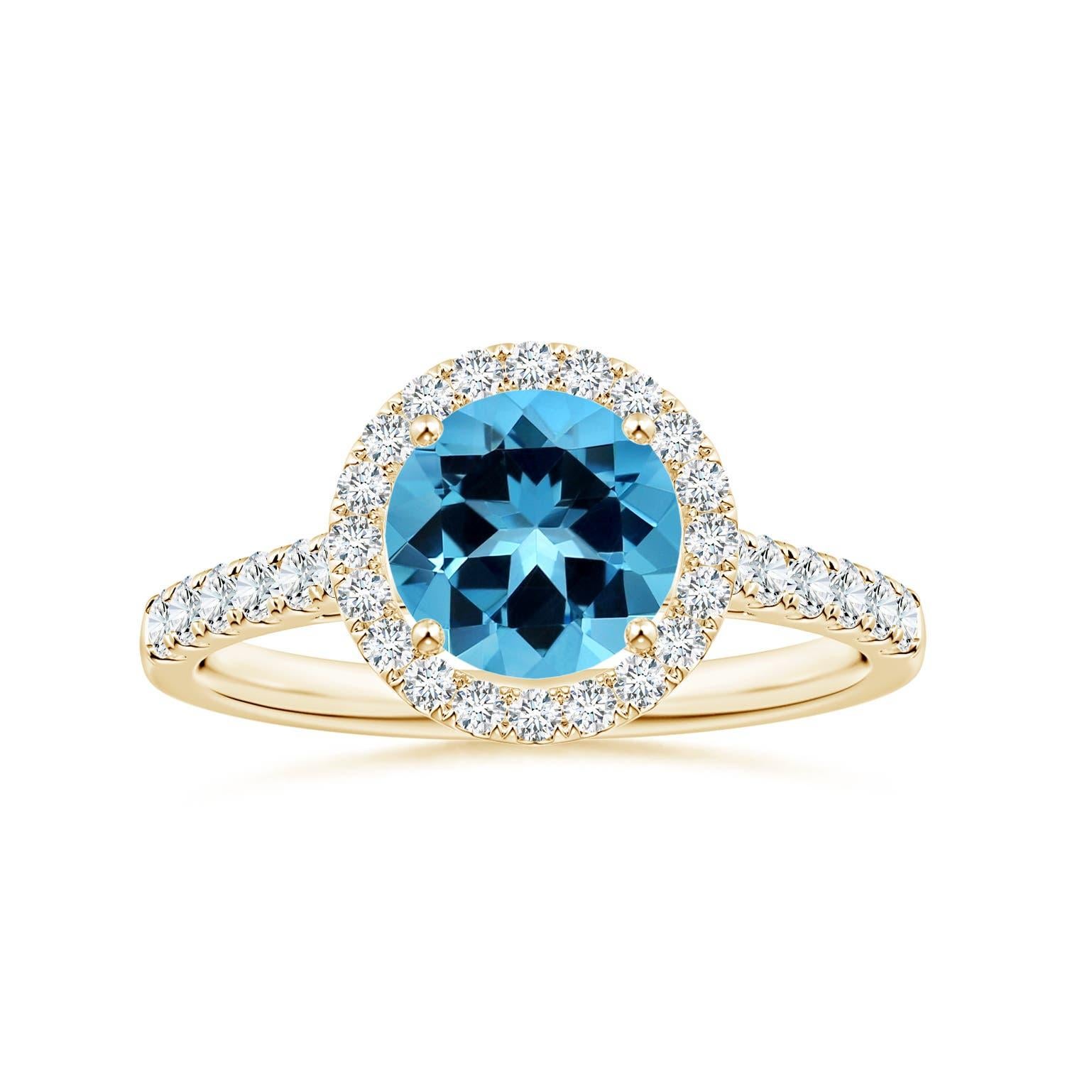 Anello aureolato in oro 14K con Topazio Blu Svizzero, Nature, certificato GIA, 1,56ct. in vendita 3