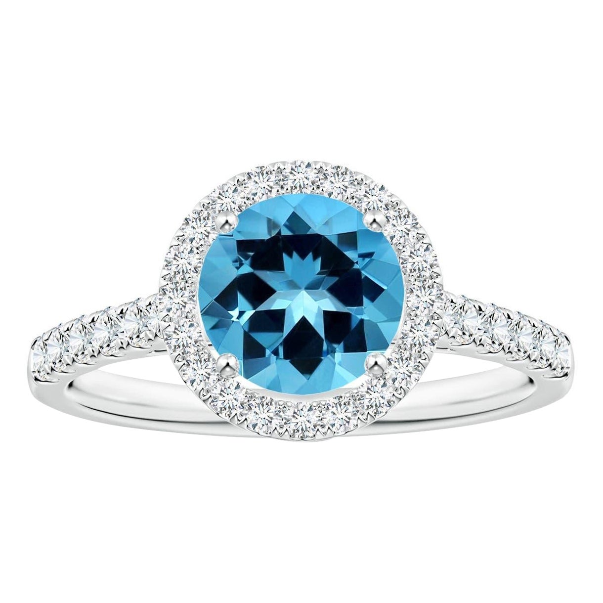 Anello aureolato in oro 14K con Topazio Blu Svizzero, Nature, certificato GIA, 1,56ct. in vendita