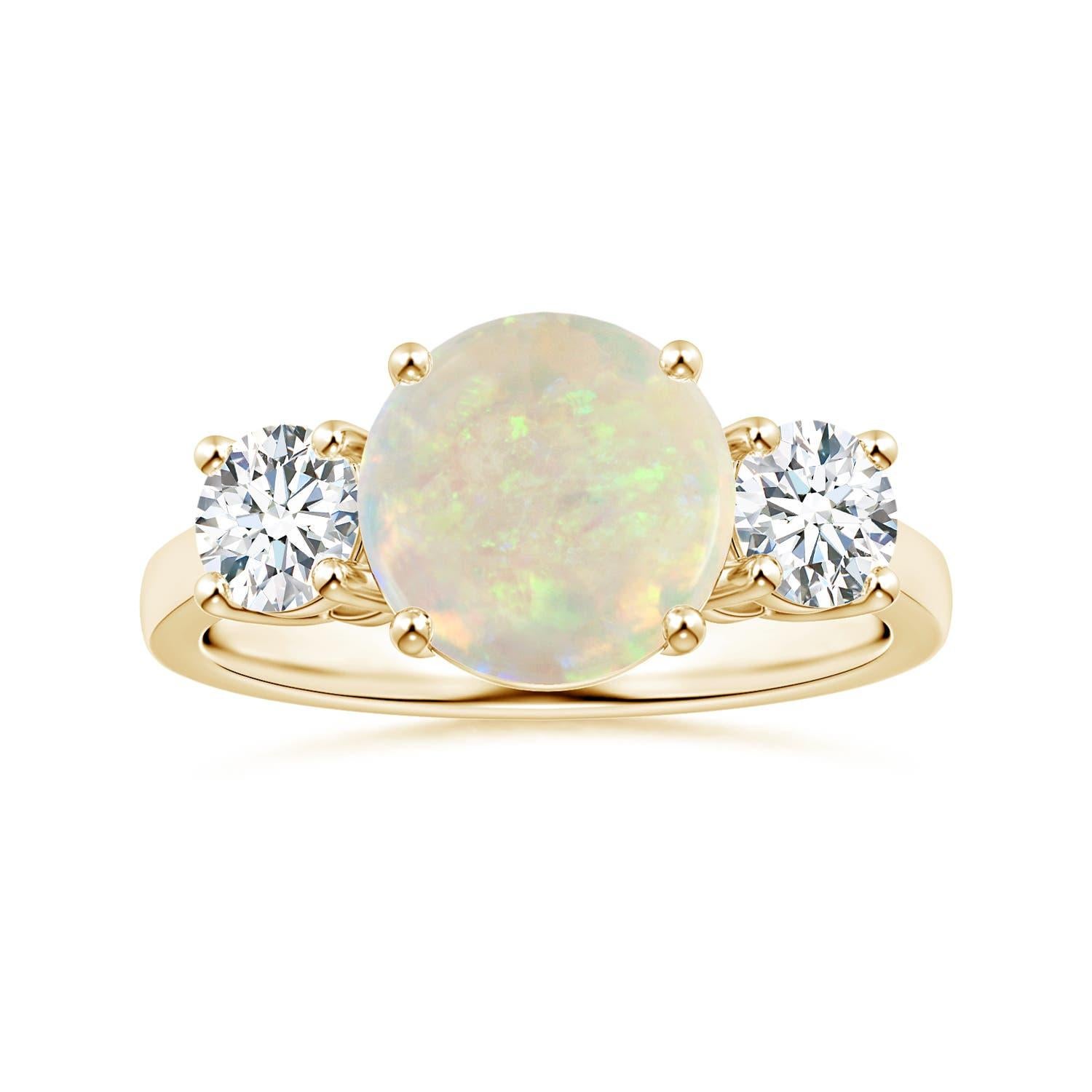 Anello a tre pietre con opale tondo da 1,62 carati certificato GIA di Angara in oro 14K in vendita 3