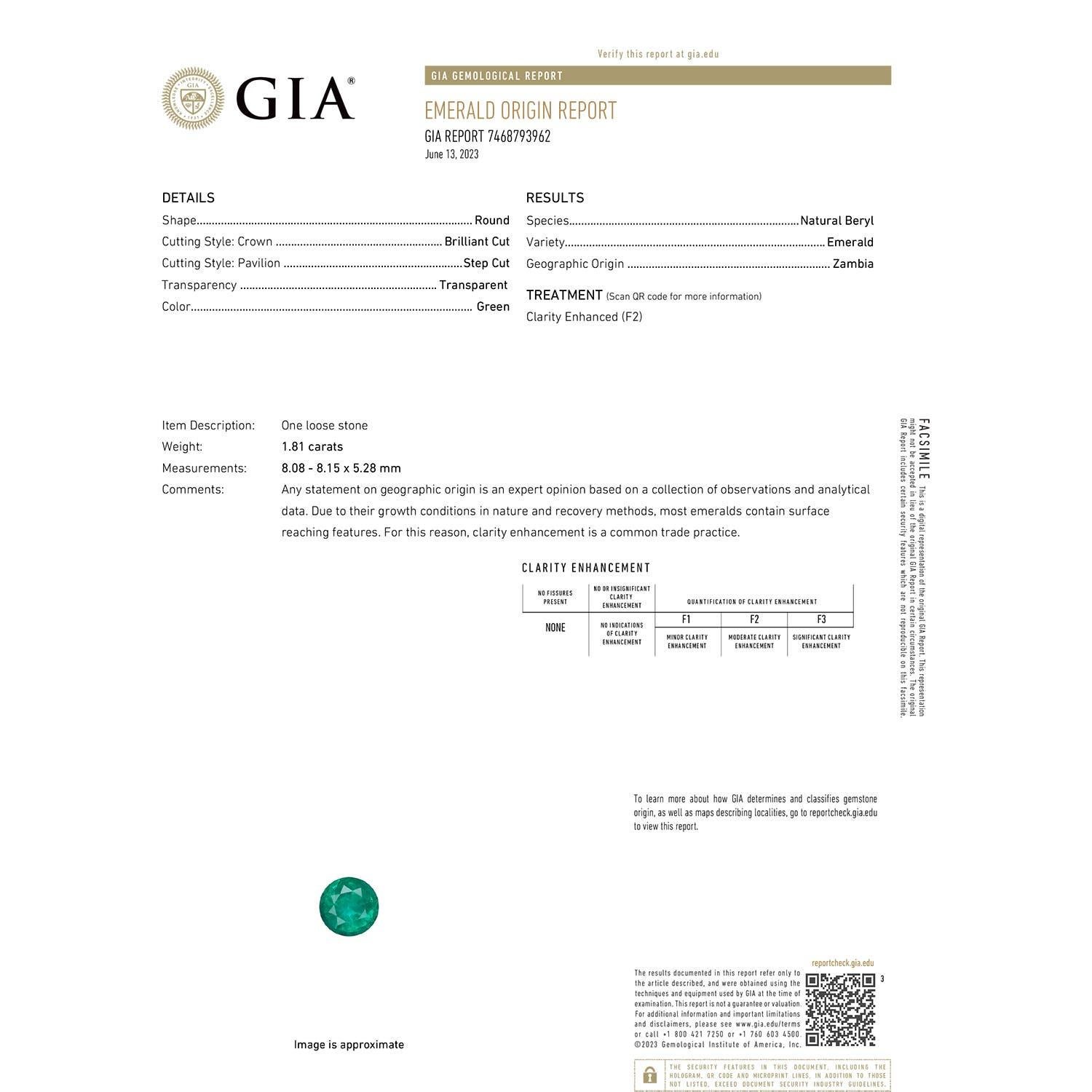 Angara Natural GIA zertifiziert Runde 1,81 ct Smaragd Solitär Ring in 14K Gold (Moderne) im Angebot