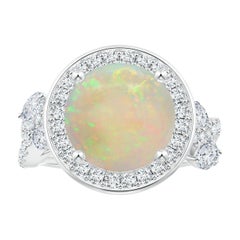 Anello aureolato di opale tondo da 2,39 ct con diamante in oro 14K di Angara Nature certificato GIA