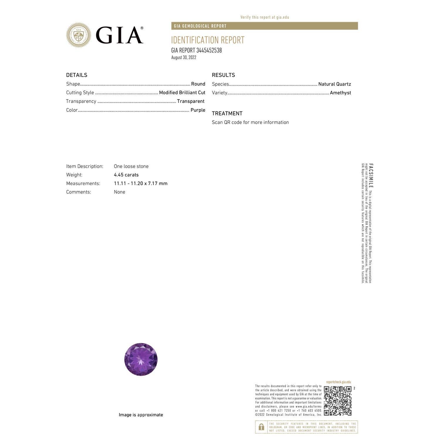 Moderne Angara Bague en or massif 14K avec halo d'améthyste ronde de 4,45 ct certifiée par la GIA Nature en vente