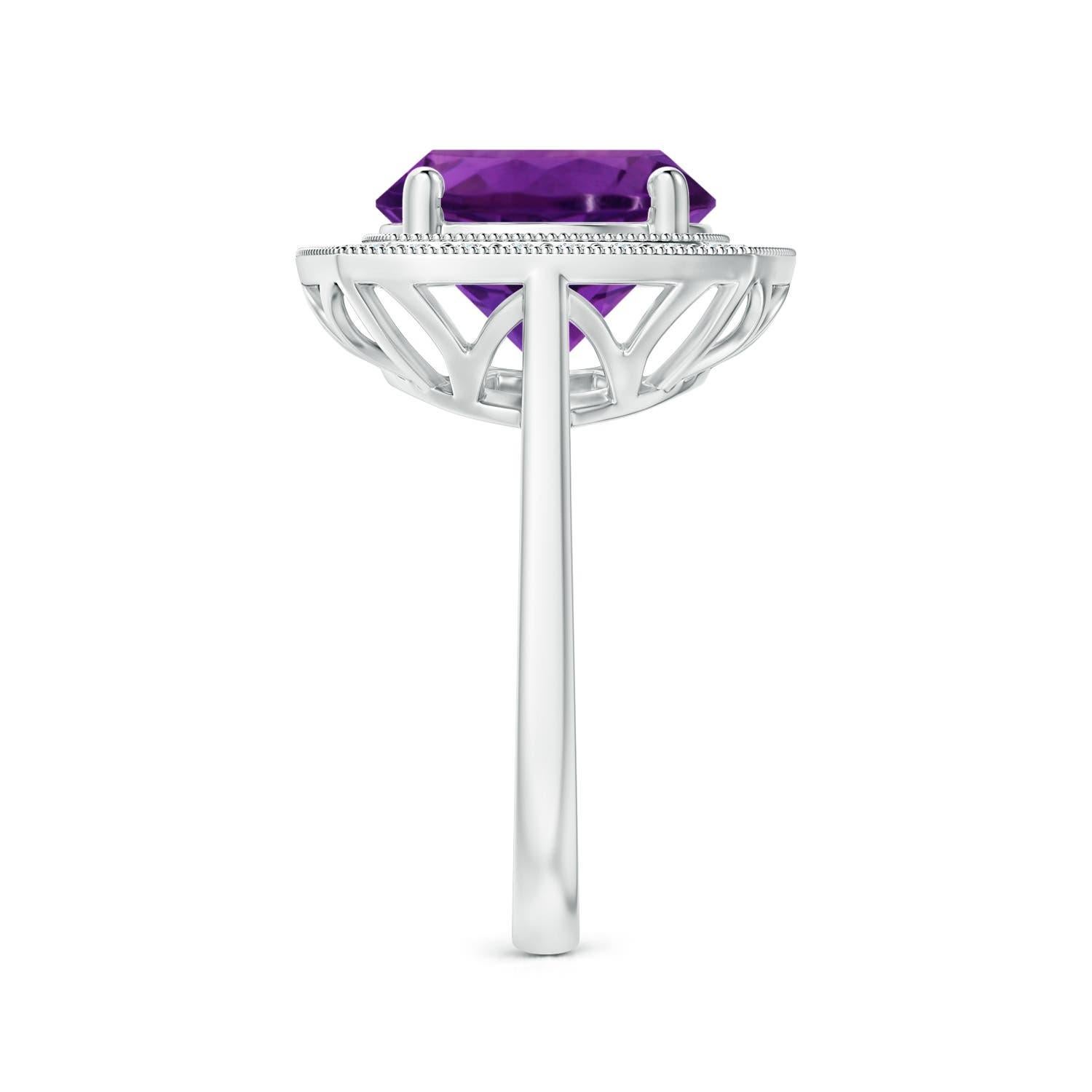 Taille ronde Angara Bague en or massif 14K avec halo d'améthyste ronde de 4,45 ct certifiée par la GIA Nature en vente