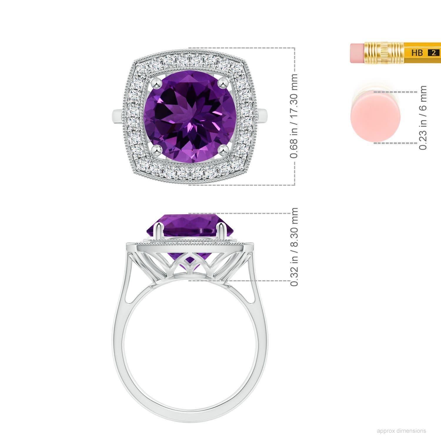 Angara Bague en or massif 14K avec halo d'améthyste ronde de 4,45 ct certifiée par la GIA Nature Pour femmes en vente